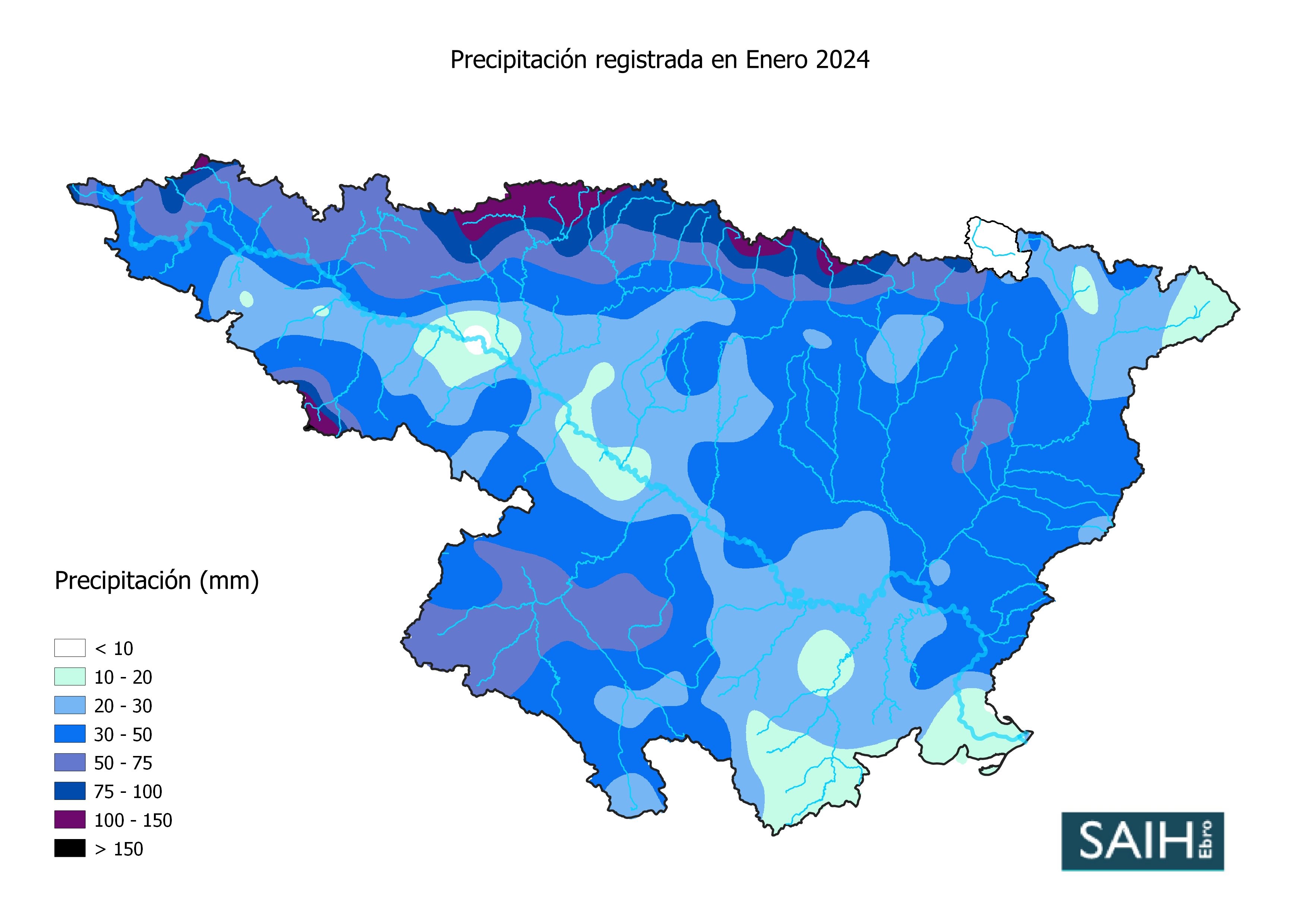 La CHE publica los mapas de pluviometría de enero de 2024