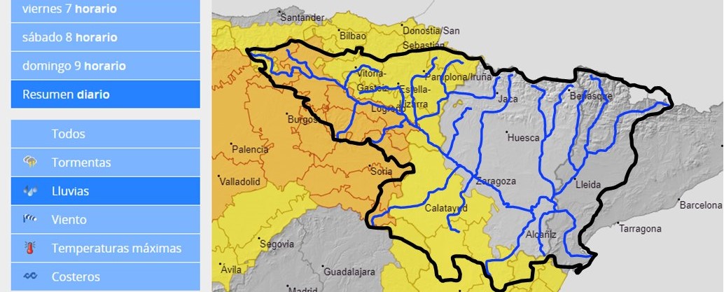 AVISO HIDROLÓGICO - Debido a las lluvias, se intensifica la vigilancia en cauces menores y barrancos de Cantabria, Castilla y León (Burgos y Soria), Álava, La Rioja, Castilla la Mancha, Zaragoza, Teruel y Castellón