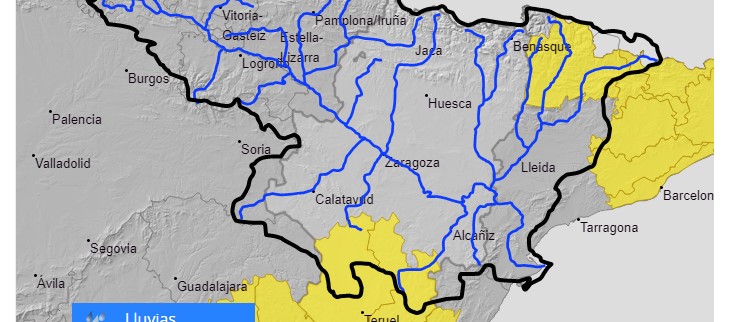 AVISO HIDROLÓGICO - Debido a las lluvias, se intensifica la vigilancia en las cuencas altas de los ríos Nogueras y Segre, y Jiloca, Aguas Vivas, Martín y Guadalope