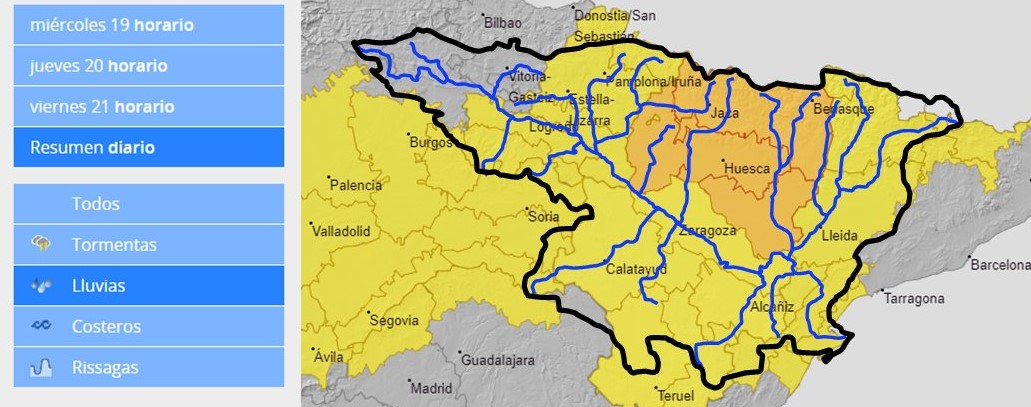 AVISO HIDROLÓGICO - Debido a las lluvias, se ha superado el umbral amarillo de incremento de caudal en la estación de aforo Asabón, en Huesca