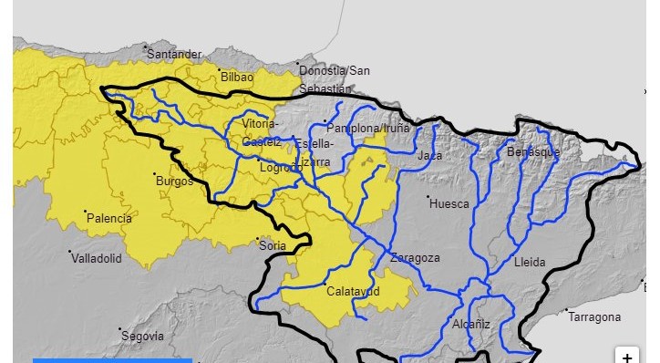 AVISO HIDROLÓGICO - Debido a las lluvias, se intensifica la vigilancia en cauces con cuenca vertiente pequeña y barrancos de Cantabria, Castilla y León, La Rioja, Navarra y Aragón