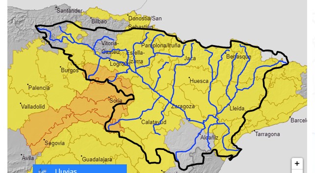 AVISO HIDROLÓGICO - Debido a las lluvias, se intensifica la vigilancia en cauces con cuenca vertiente pequeña y barrancos de casi toda la Cuenca del Ebro