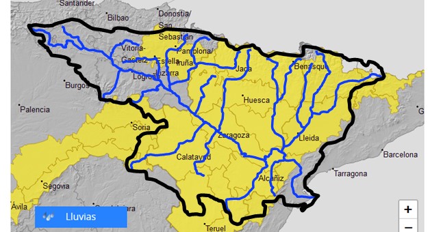 AVISO HIDROLÓGICO - Debido a las lluvias, se intensifica la vigilancia en cauces con cuenca vertiente pequeña y barrancos de los dos tercios orientales de la Cuenca del Ebro