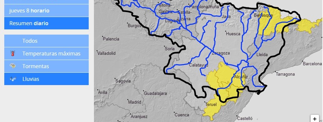 Debido a las lluvias, se intensifica la vigilancia en cauces con cuenca vertiente pequeña y barrancos en Pirineo, Prepirineo oriental e Ibérica oriental