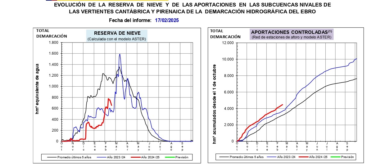 Informe de estimación de reservas de nieve en la cuenca del Ebro, 17 de febrero de 2025